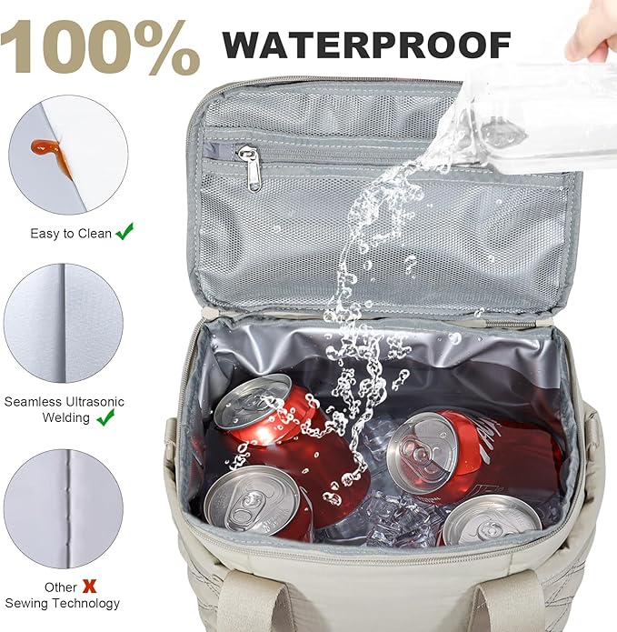 NOL Natural Organic Lifestyle Women's Nylon Lunch Cooler Cute Quilted Lunch Bag Large Leakproof Insulated Lunch Tote Bag for Work Picnic Travel,Khaki