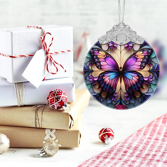 Christmas Ornament, 2025 Ornaments for Christmas Tree, Stained Glass Hanging Ornament, Holiday Ornaments, Unique Gift Idea - Butterfly