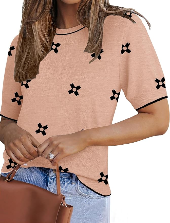 Zeagoo Women Short Sleeve Sweater Summer Crew Neck Dressy Casual Soft Knit Pullover Tops Trendy