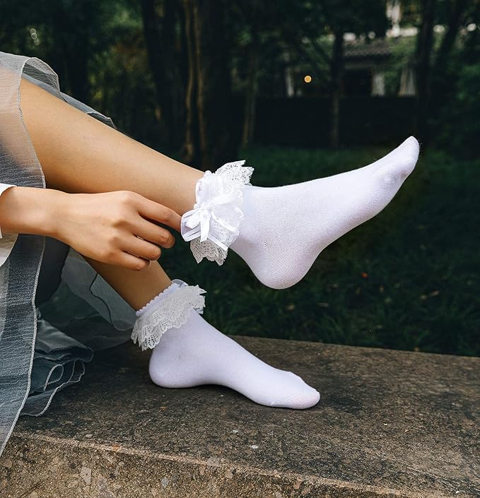 SEMOHOLLI Women Ankle Socks, Lace Ruffle Frilly Comfortable Princess Socks