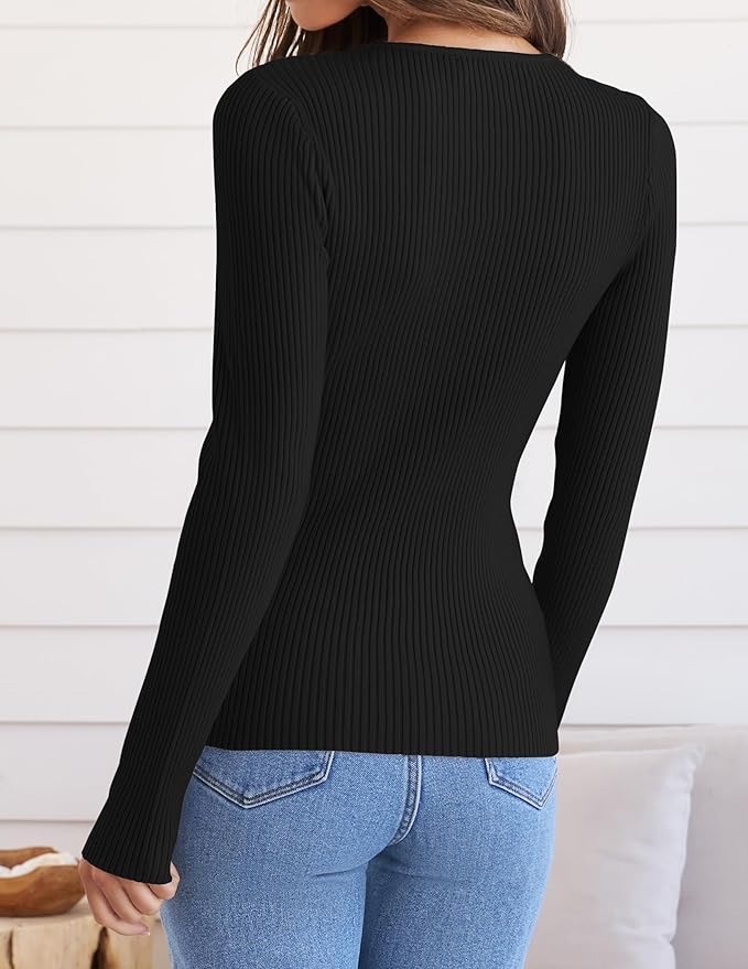 ZESICA Women's Long Sleeve Crewneck Shirts 2026 Fall Ribbed Knit Sweater Slim Fitted Casual Basic Tee Tops