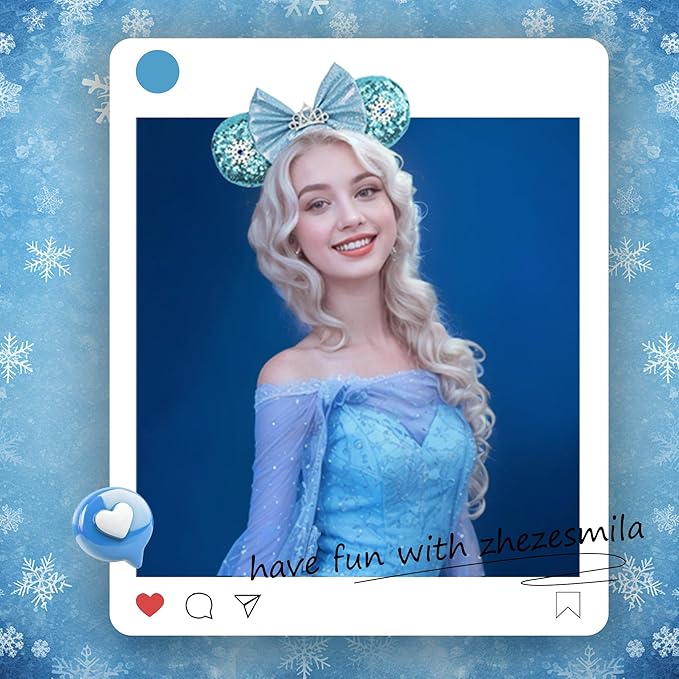 zhezesmila Shiny Mouse Ears for Women Headband Frozen Snow Princess Ears Costume Hair Accessories for Party Theme Park