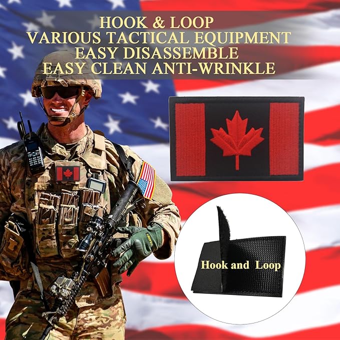 EmWoot 2PCS Canada Flag Patch Embroidered Morale Patch Military Tactical Patches Hook and Loop(Red Black)