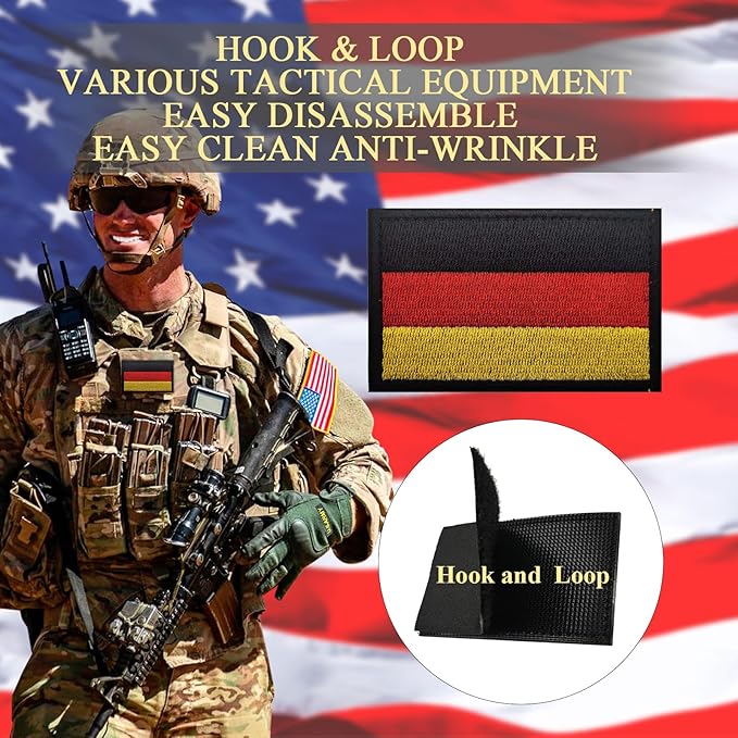 EmWoot 2PCS Germany Flag Patch Embroidered Morale Patch Military Tactical Patches Hook and Loop(Black Border)