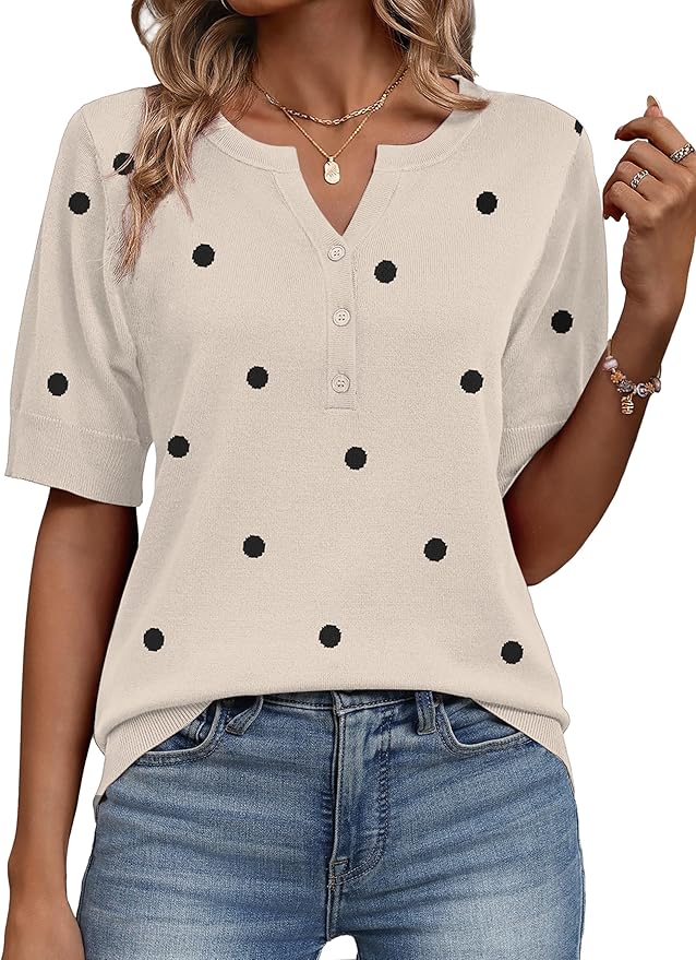Zeagoo Women's Short Sleeve Sweater 2026 Spring Summer Tops Lightweight Casual V Neck Sweaters Dressy Work Blouses Clothes