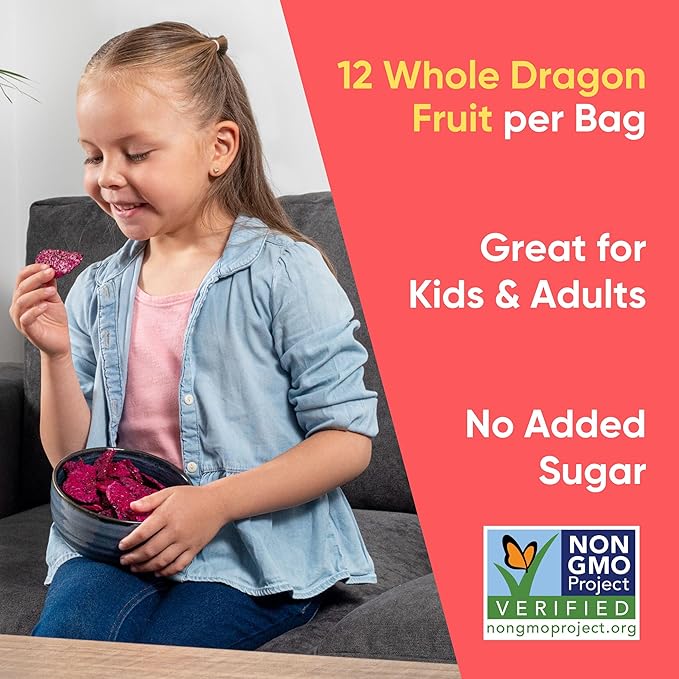 Yammy Dried Dragon Fruit Chips for Drinks Refreshers - Like Freeze Dry Dragonfruit Pieces - 1 Ingredient Healthy Snack for Adults & Kids - 2g Protein, 4g Fiber, Gluten Free Vegan, 5.6oz Value Size