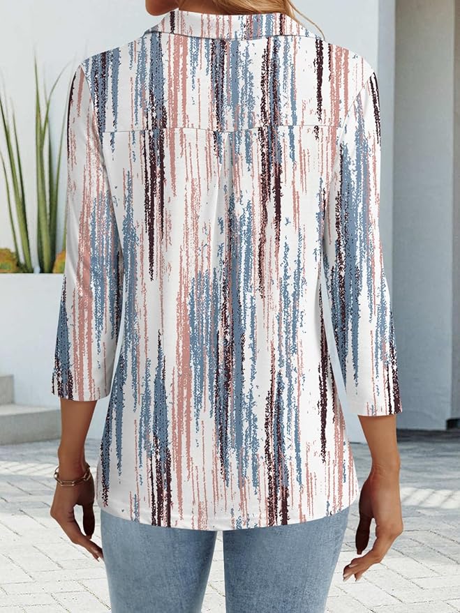 3/4 Length Sleeve Womens Tops Dressy Casual V Neck Polo Shirts Business Work Blouses 2025 Trendy Tunic Top