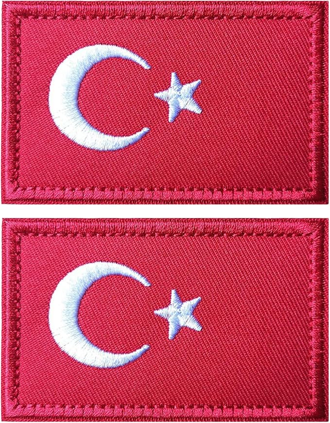 EmWoot 2PCS Turkey Türkiye Flag Patch Embroidered Morale Patch Military Tactical Patches Hook and Loop