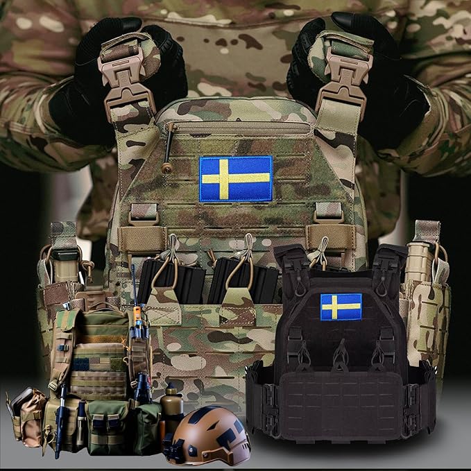 EmWoot 2PCS Sweden Flag Patch Embroidered Morale Patch Military Tactical Patches Hook and Loop