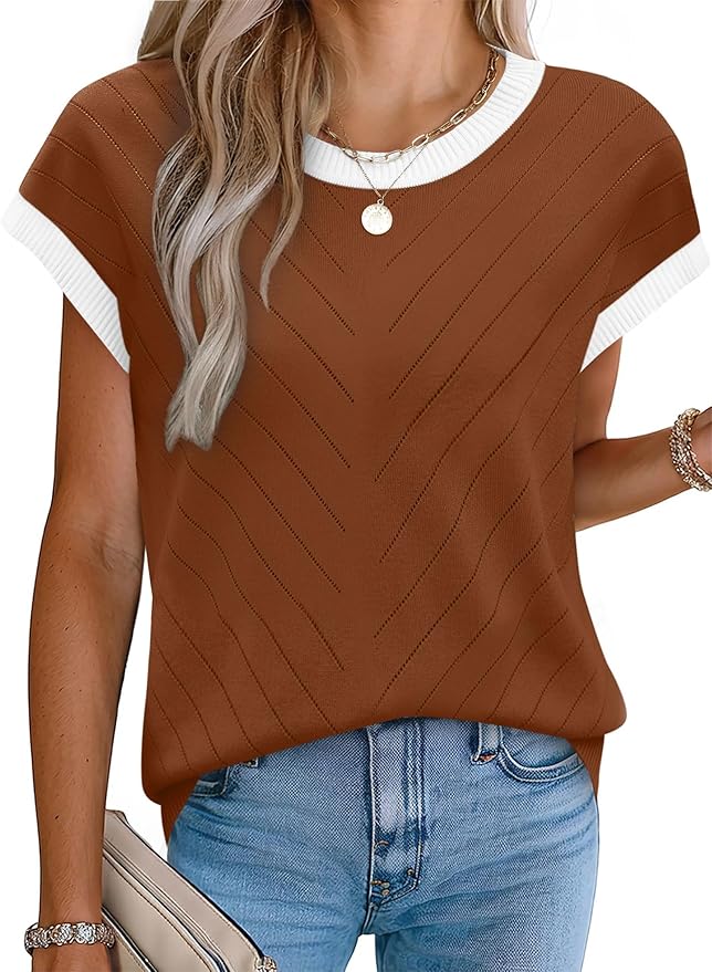 WIHOLL Short Sleeve Sweater for Women Summer Tops 2026 Business Casual Outfits Beach Vacation Clothes
