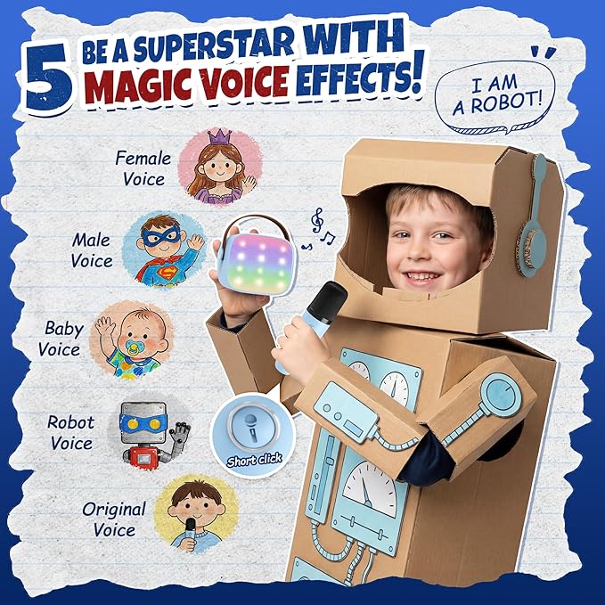 YLL Karaoke Machine for Kids, Portable Mini Speaker with 2 Wireless Microphones, 2026 Top Birthday Toys Gifts for Boys Girls 3, 4, 5, 6, 7, 8, 9, 10, 11, 12+ Years Old Grandkids Family Party (Blue)
