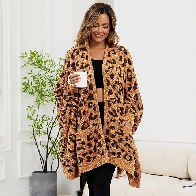 Wearable Blanket Sherpa Poncho Unique Office Work Warm Cozy Shawl TV Throw Blankets, Plush Cape Wrap for Adults