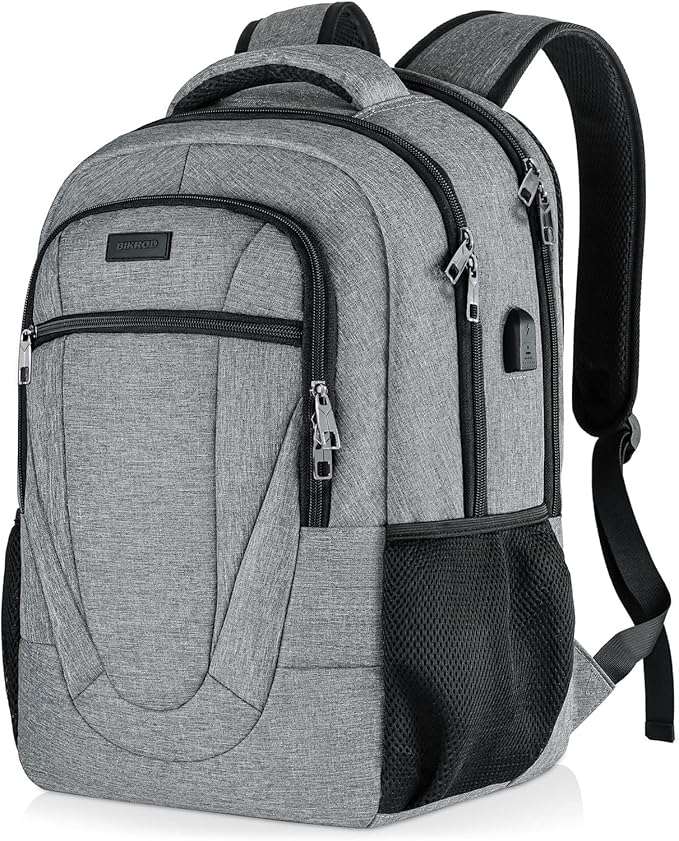 Travel Laptop Backpack, Backpacks for School College Teens, Business Anti Theft Slim Sturdy Backpack for Woman and Men with USB Charging Port, Adult Computer Work Backpack for 17 IN Laptop, Grey