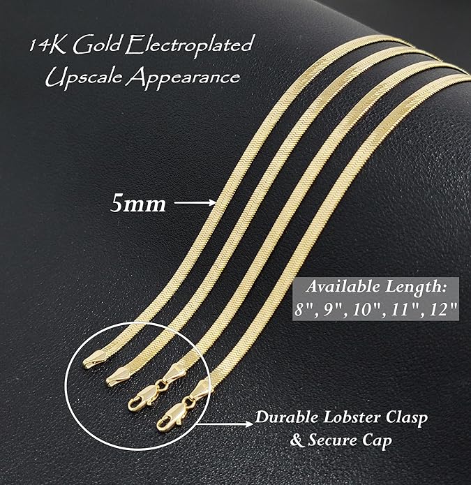 BA UNIQUE FASHION Gold Electroplated Anklet for Women, 9-12 Inch Sizes, Figaro, Cuban, Mariner, Herringbone Design - Made in Korea
