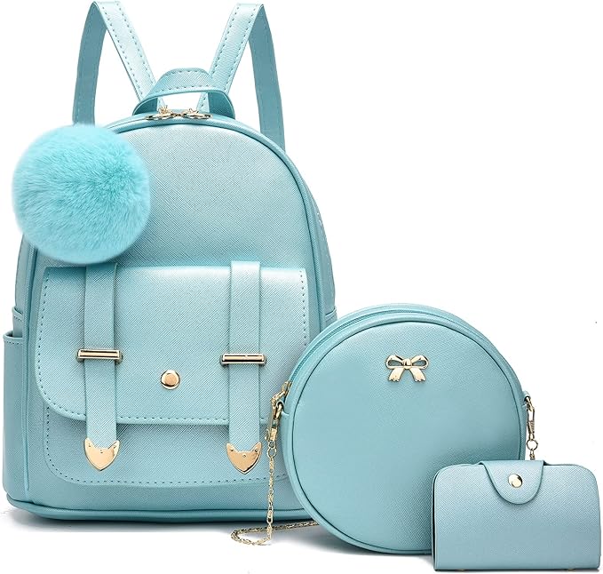 I IHAYNER Mini Backpack Purse for Teen Girls 3-PCS Fashion Backpack Cute Travel Daypacks Women Pompom Backpack Shoulder Bag