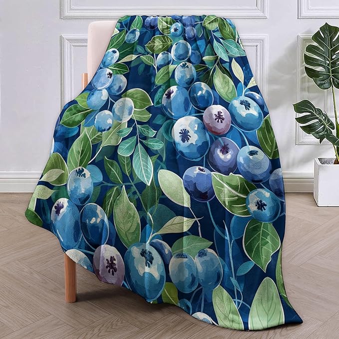 Blueberry Blanket, Fruit Themed Flannel Throw Blankets,Soft Warm Lightweight Cozy Plush Throws for Bedroom Sofa Office Home Decor Gifts for Women Girls 60"x50"