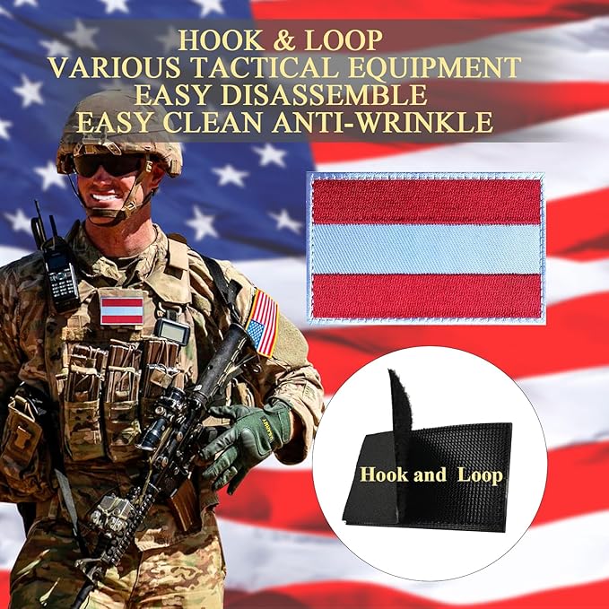 EmWoot 2PCS Austria Flag Patch Embroidered Morale Patch Military Tactical Patches Hook and Loop