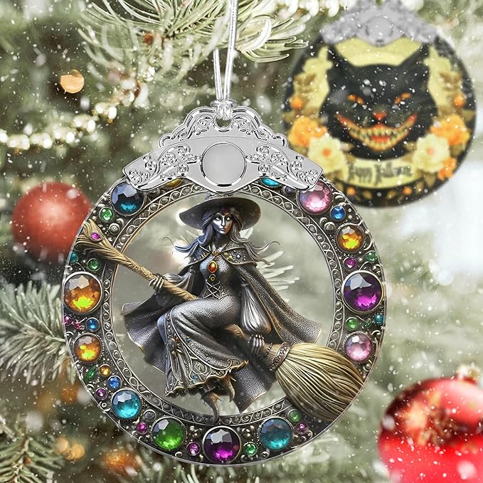 Witch Stained Glass Ornaments - 3" Christmas Decor for Tree & Window - Perfect for Holiday Party - Home Decor