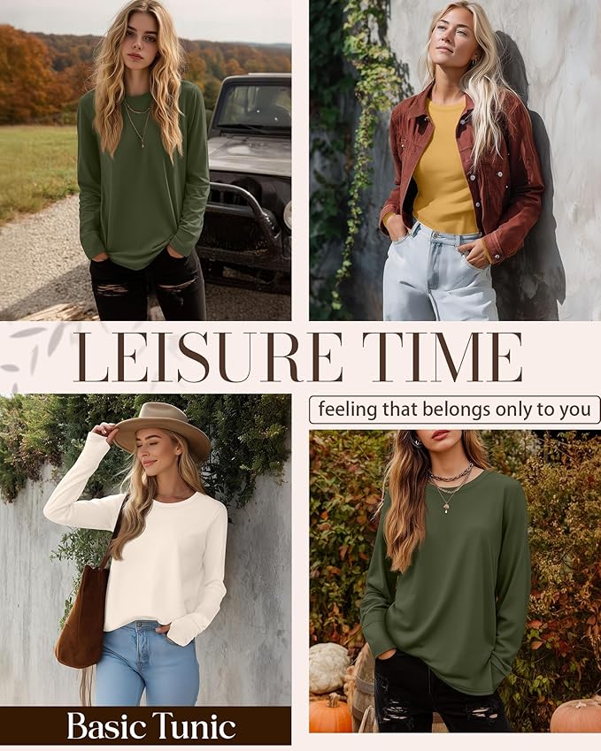 Huukeay 3 Pack Women's Long Sleeve Shirts with Thumb Holes, Cotton Casual Crew Neck Tunic Tops Fall Loose Y2k Trendy Outfits