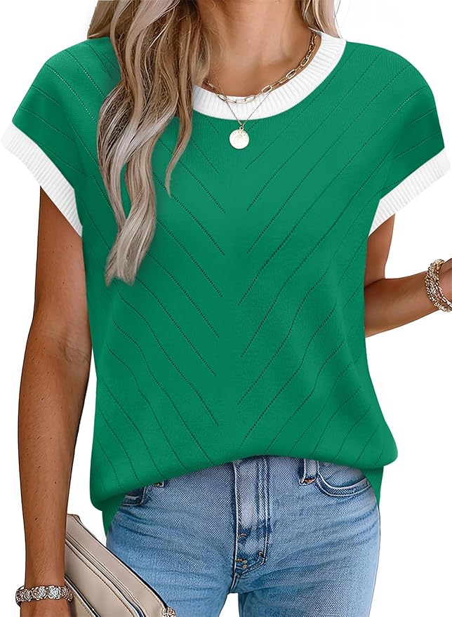 WIHOLL Short Sleeve Sweater for Women Summer Tops 2026 Business Casual Outfits Beach Vacation Clothes