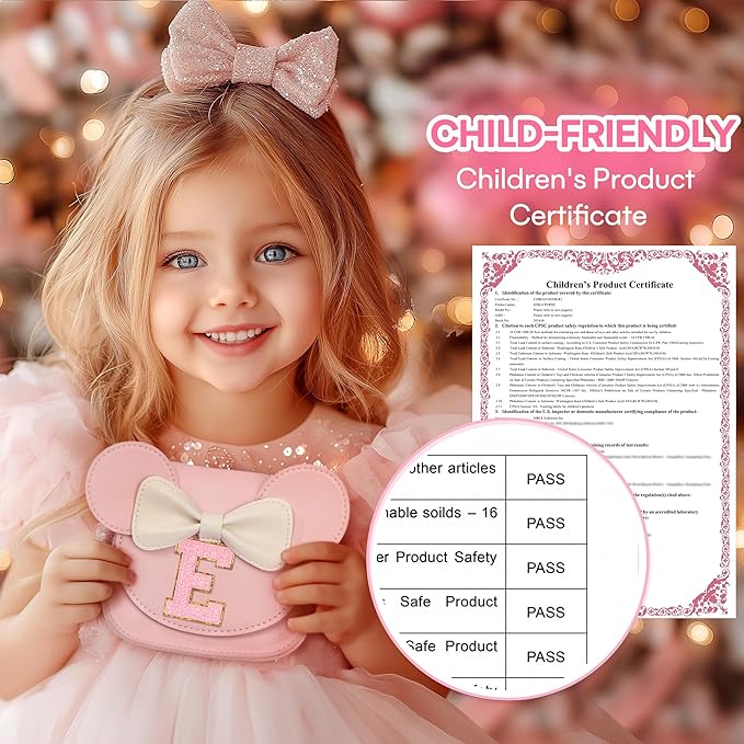 mibasies Toddler Purse Girl Gifts: Girls Birthday Gifts for 3-8 - Toys for Ages 2-4 Girls Mouse Ears Purse, Pink, Letter E