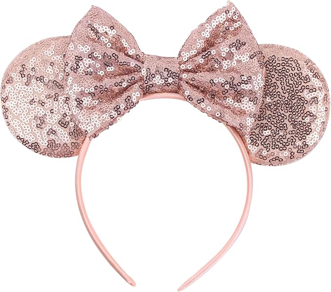 Sequin Mouse Ears Headbands for Women Girls Boys, Glitter Bows Headband for Kids Adults Birthday Party Costume Halloween