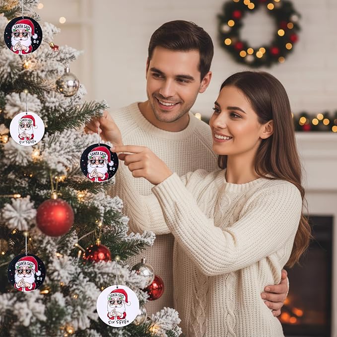 67 Funny Christmas Ornament – 67 Meme Black Santa Says Six Seven Acrylic Ornament, Teen Slang Meme Xmas Tree Decor, Viral for Gen Z Teen Boys Girls