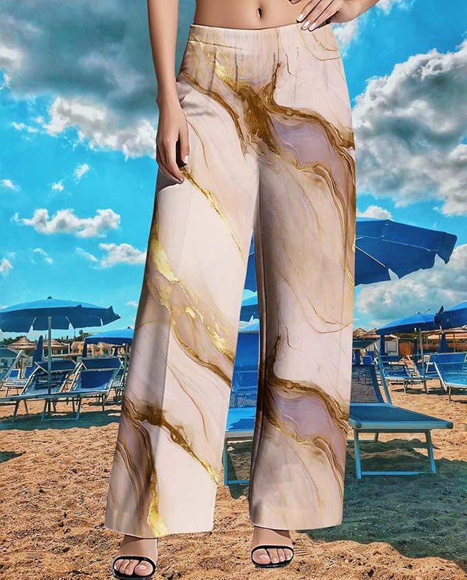 Womens Boho Pants Casual Oversize High Waisted Wide Leg Trousers Pattern Printed Ourdoors Pant for 2025 Summer