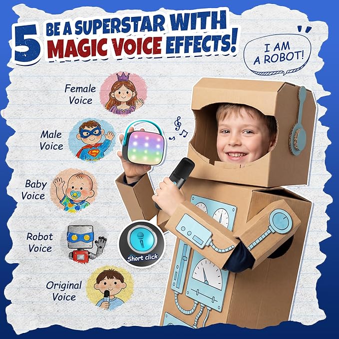YLL Mini Karaoke Machine with 2 Wireless Microphones, TOP Kids Gifts for Girls Ages 3, 4, 5, 6, 7, 8, 9,10,11,12 +Year Old, 4-12 Years Old Birthday Toy Gift for Girls Boys Party (Black Blue)
