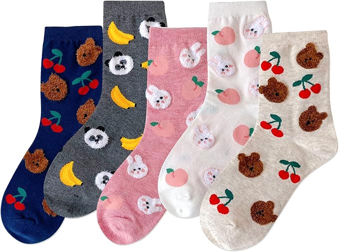 IIG 3-6 Pairs Womens Cute Animal Patterned Funny Novelty Cotton Crew Socks