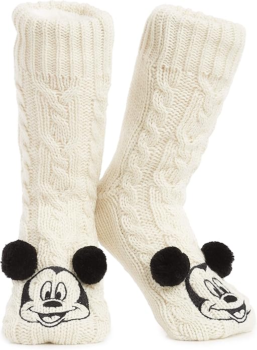 Disney Socks for Women Teens, US Size 4-9, Non Slip & Fluffy Fleece Slipper Socks, Soft, Warm, Breathable, Gifts for Her