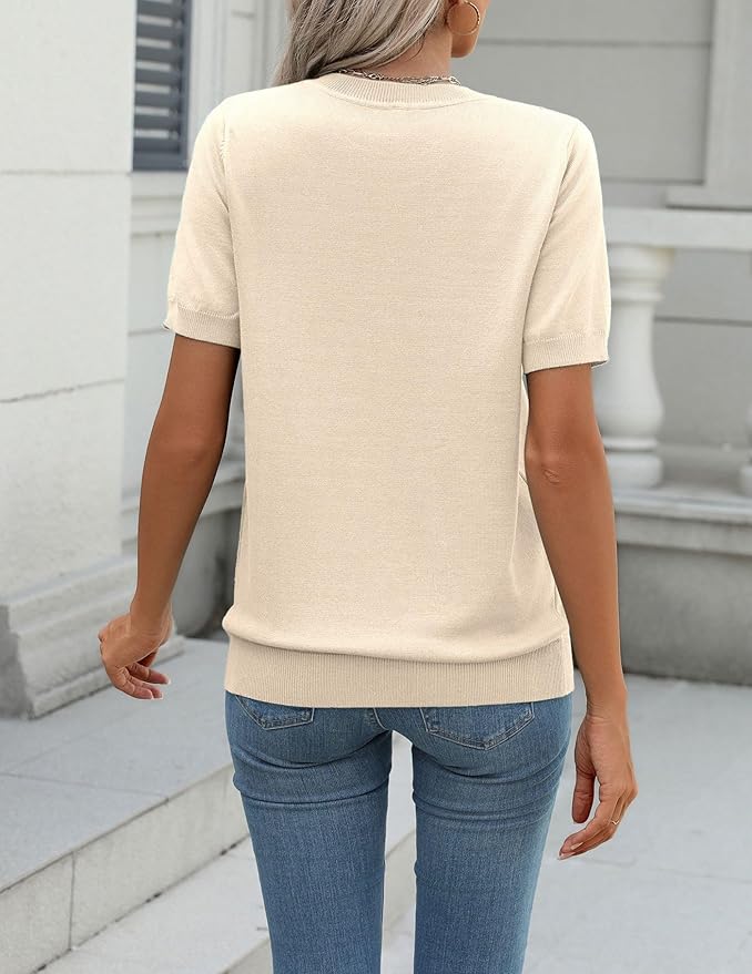 Zeagoo Womens Summer Short Sleeve Tops Crew Neck Lightweight Pullover Sweaters Loose Dressy Casual Blouse Basic Clothes