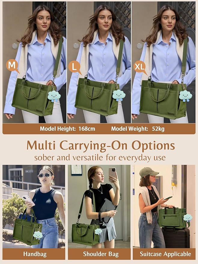 BESBESME Canvas Tote Bag for Women with Zipper & Compartments– Large Work & College Laptop Tote Crossbody Shoulder Bag