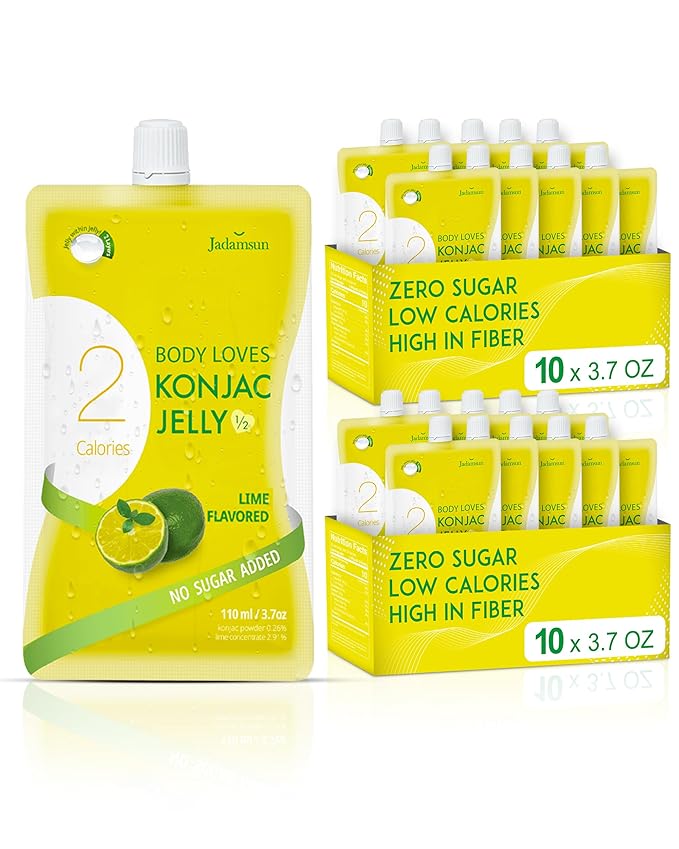 Jadamsun Konjac Jelly Juice (Lime, 20 pcs) - Delicious Low-Calorie Healthy Korean Snack, Drinkable Fruit Snack, Sugar-Free, Vegan, Gluten-Free