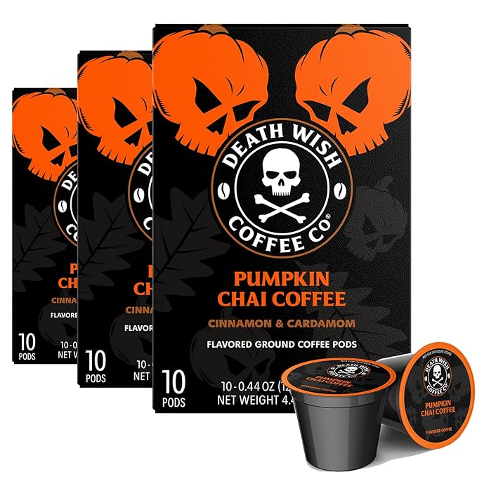 Death Wish Coffee - Single Serve Pods - Dark Roast Coffee Pods - (Pumpkin Chai, 30 Count)