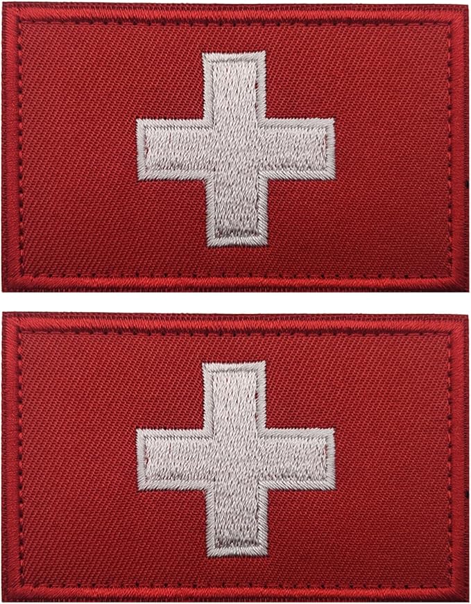 EmWoot 2PCS Swiss Flag Patch Embroidered Morale Patch Military Tactical Patches Hook and Loop(02)