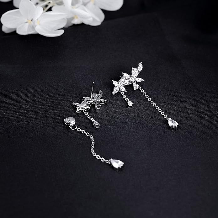 SLUYNZ 925 Sterling Silver CZ Flowers Wrap Dangle Chain Earrings - Elegant Bridal Wedding Engagement Drop Earrings