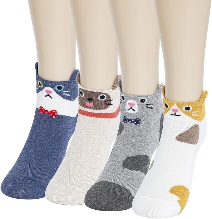 KONY Women's Cute Animal Designed Funny Novelty Crew Socks, Cat Dog Panda Patterns, Gift Ideas Size 6-9