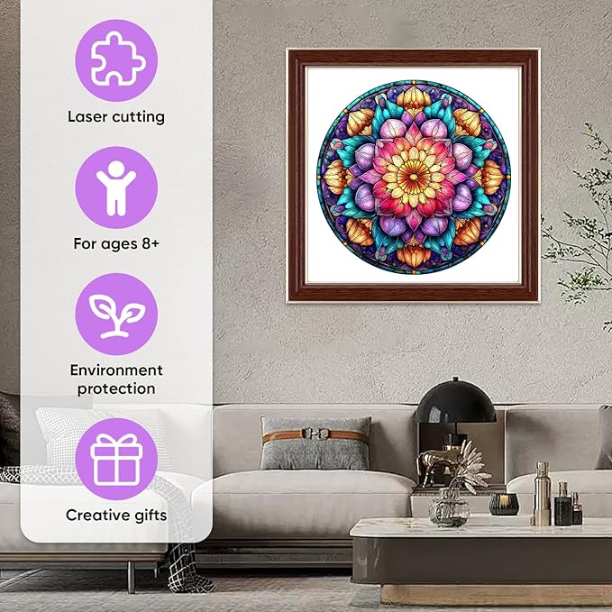 MEATRN Mandala Flowers Wooden Puzzles for Adults - 500 Pcs, 16.5x16.5 in, Fun Educational Wood Jigsaw Puzzle, Relaxing Wood Puzzle Game for Family & Friends Birthday Gift