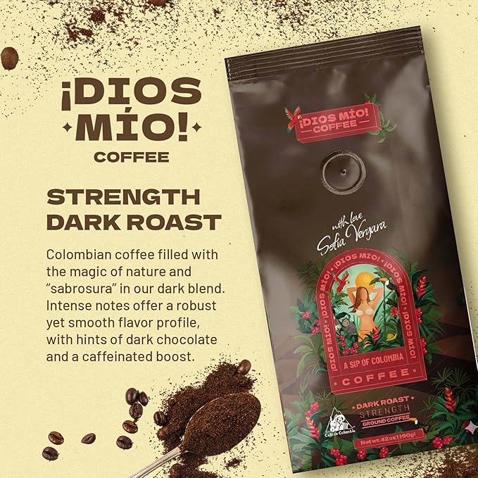 Dios Mio Coffee by Sofia Vergara, Dark Roast, Ground Premium Colombian Coffee, 42 Ounce Bag