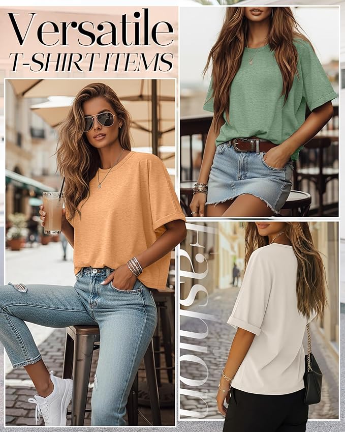 Riyiper 3 Pack Women's Oversized T-Shirt Half Sleeve Summer Tees Casual Loose Fit Crew Neck Basic Tops
