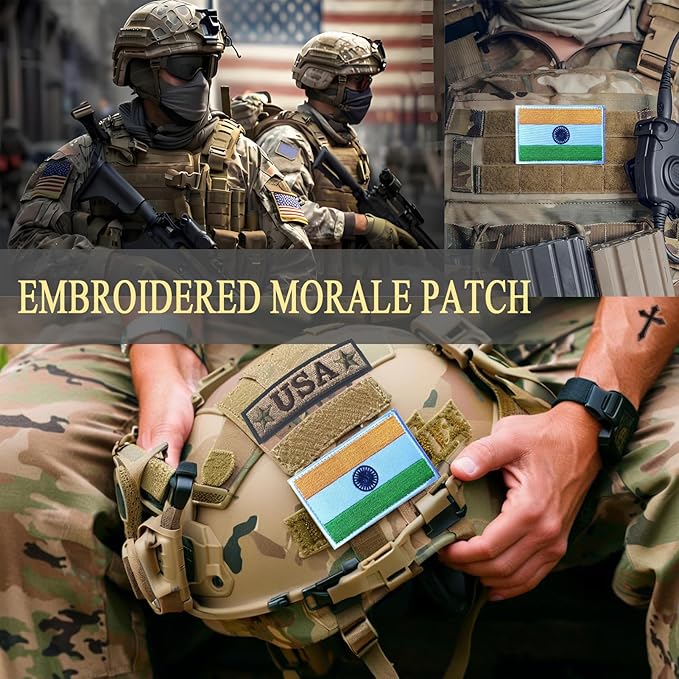 EmWoot 2PCS India Flag Patch Embroidered Morale Patch Military Tactical Patches Hook and Loop