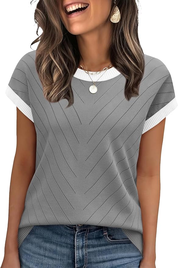 WIHOLL Short Sleeve Sweater for Women Summer Tops 2026 Business Casual Outfits Beach Vacation Clothes