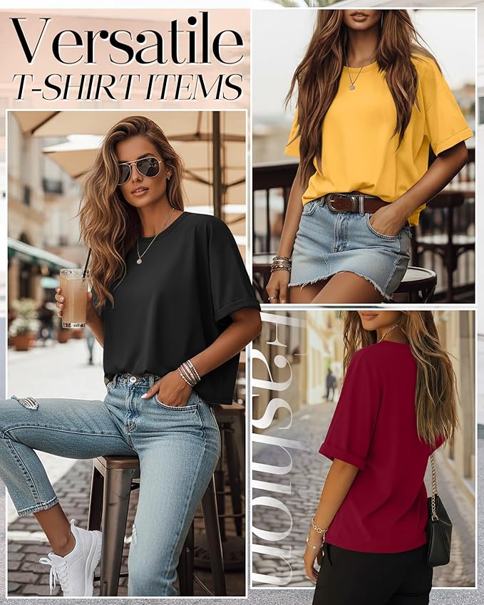 Riyiper 3 Pack Women's Oversized T-Shirt Half Sleeve Summer Tees Casual Loose Fit Crew Neck Basic Tops