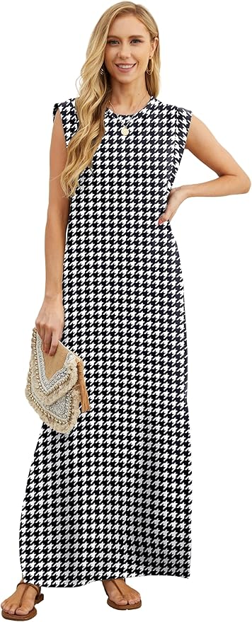 GRECERELLE 2026 Women Year-Round Casual Round Neck Loose Split Wrinkle-Free Long Maxi Vacation Dress with Pockets (XXS-4XL)