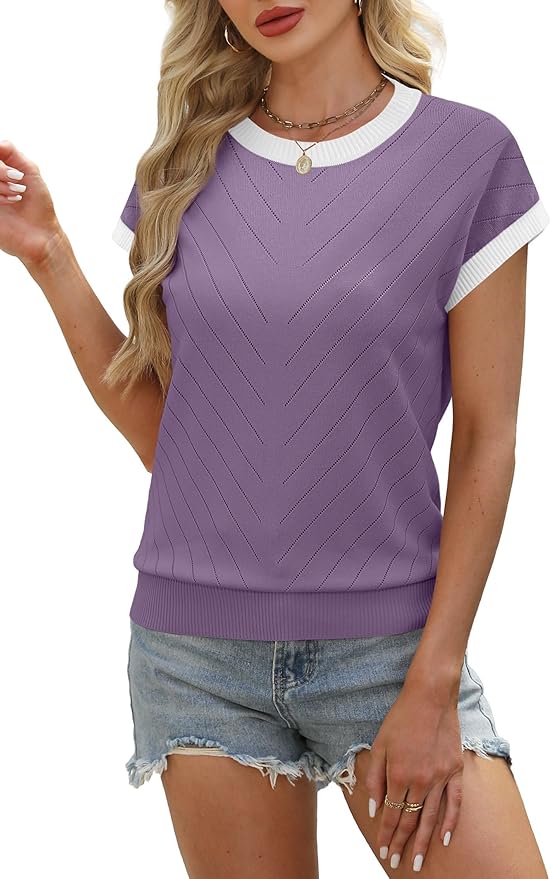 WIHOLL Short Sleeve Sweater for Women Summer Tops 2026 Business Casual Outfits Beach Vacation Clothes