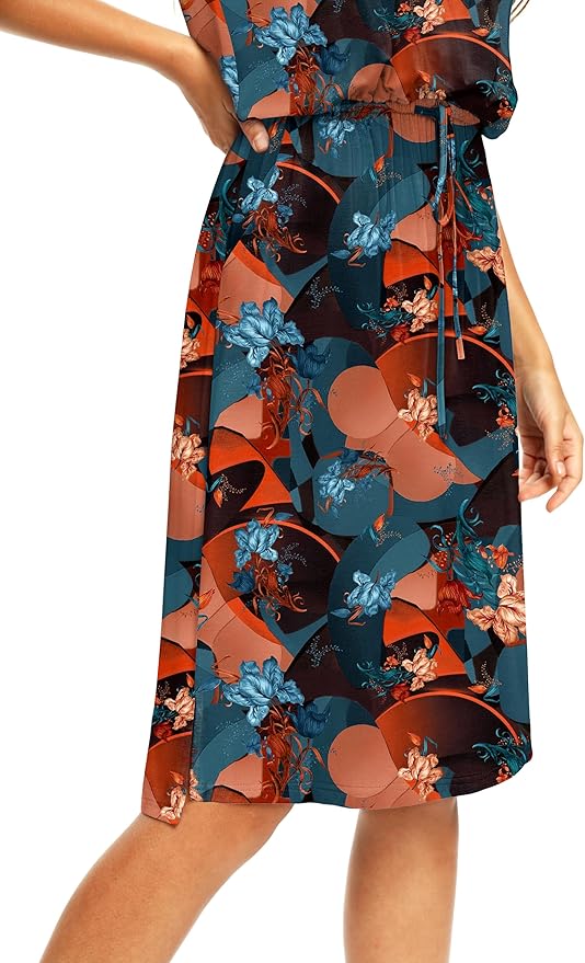 Simier Fariry Womens Spring Hide Belly Knee Length Travel Dress Pocket Summer Short Sleeve Midi Work Casual Outfits