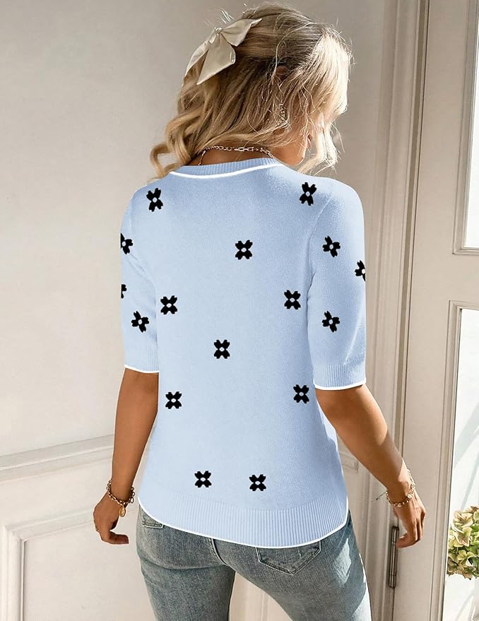 Zeagoo Womens Summer Short Sleeve Tops Crew Neck Lightweight Pullover Sweaters Loose Dressy Casual Blouse Basic Clothes