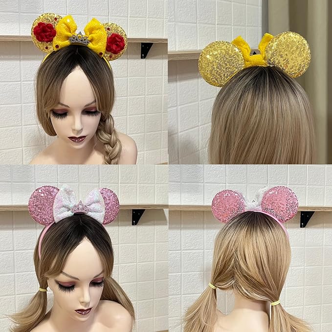 ASAHEL Mouse Ears Headbands Belle Ears Costume Mice Ears Birthday Parties Themed Events (Gold, Onesize)