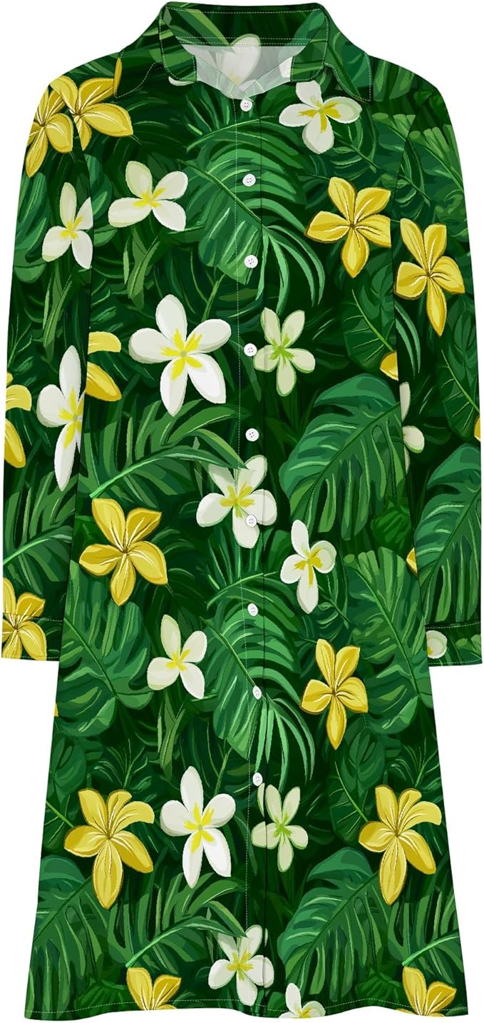 Shirt Dresses for Women 2025 Summer Long Sleeve Casual Plus Size Floral Printed Beach Vacation Dress with Pockets